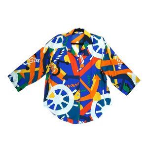 Sweet Stuff Womens Blouse 3/4 Sleeve Navigator Shirt Colorful Sz Large Polyester
